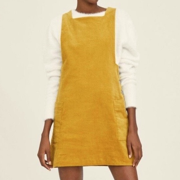NWOT trf Collection by Zara Gold Corduroy Overall Mini Dress Size XS - Picture 2 of 6